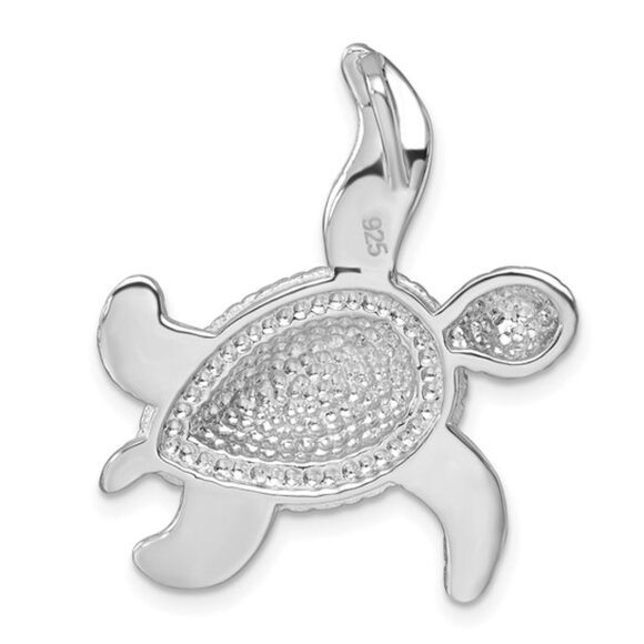 925 Sterling Silver Rh-Plated Polished Blue Crystal Turtle Chain Slide Pendant - Picture 3 of 5